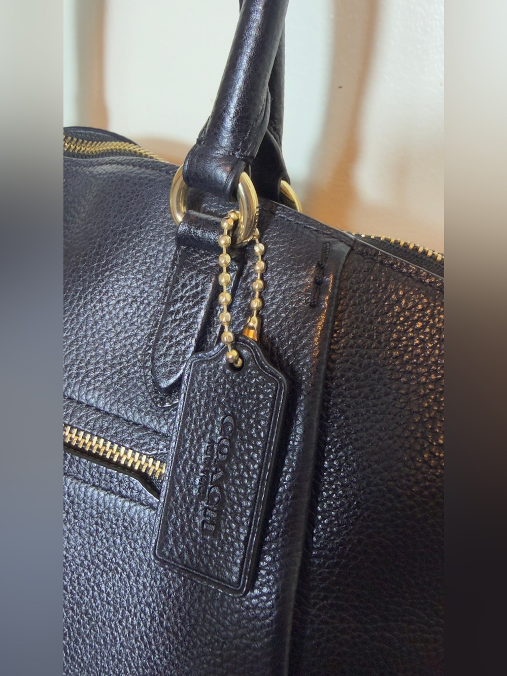 COACH Black Elise Satchel Pebbled Leather Crossbody Shoulder Bag Gold Hardware 7 - Picture 4 of 16